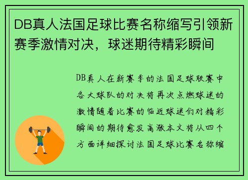 DB真人法国足球比赛名称缩写引领新赛季激情对决，球迷期待精彩瞬间