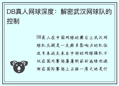 DB真人网球深度：解密武汉网球队的控制